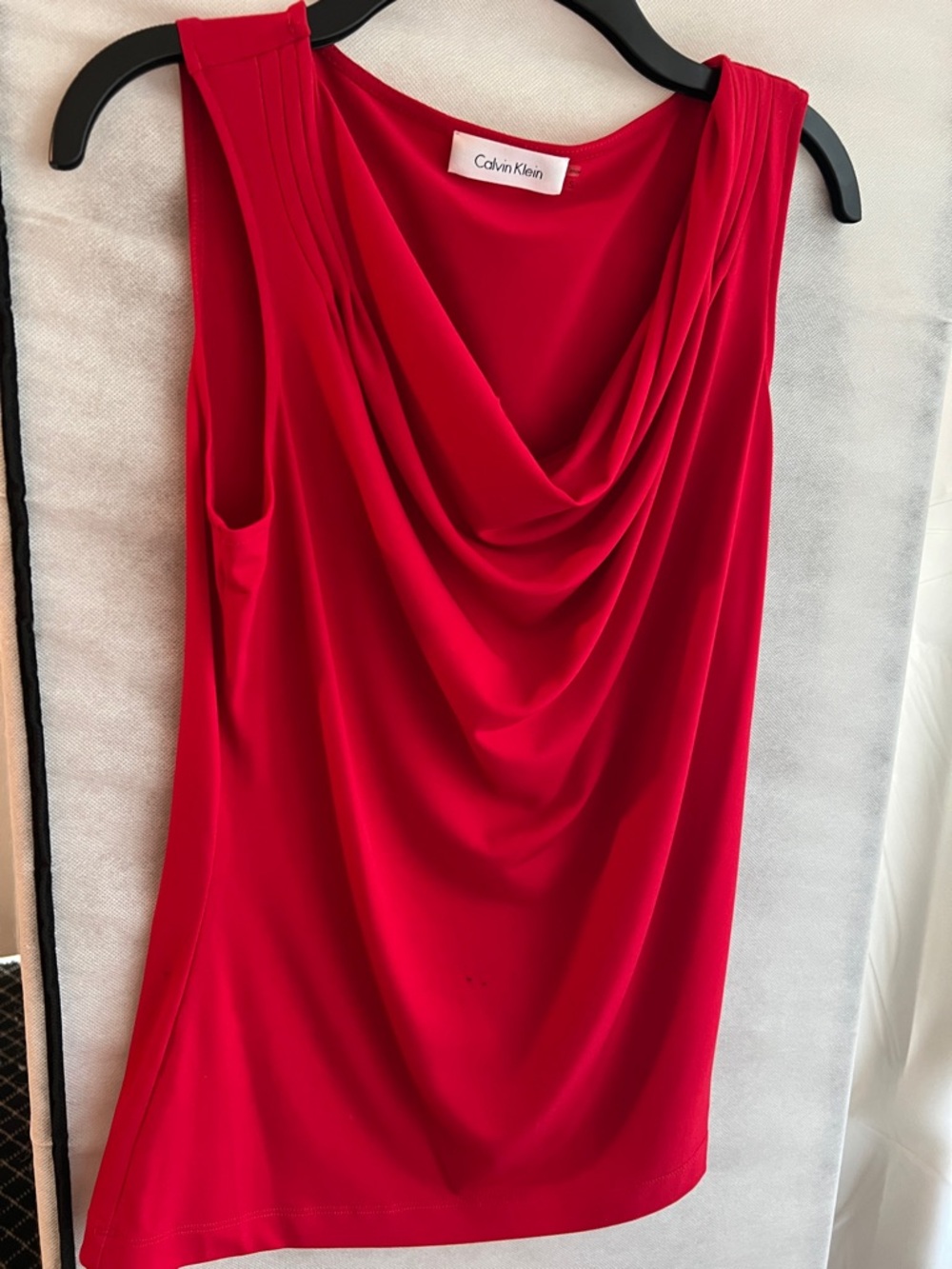 Calvin Klein Red Draped Cowl Neck Tank